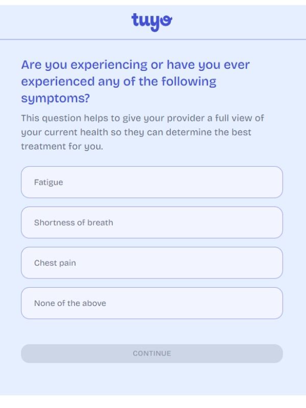 symptoms question on tuyo health quiz