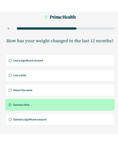 weight change question on primehealth quiz