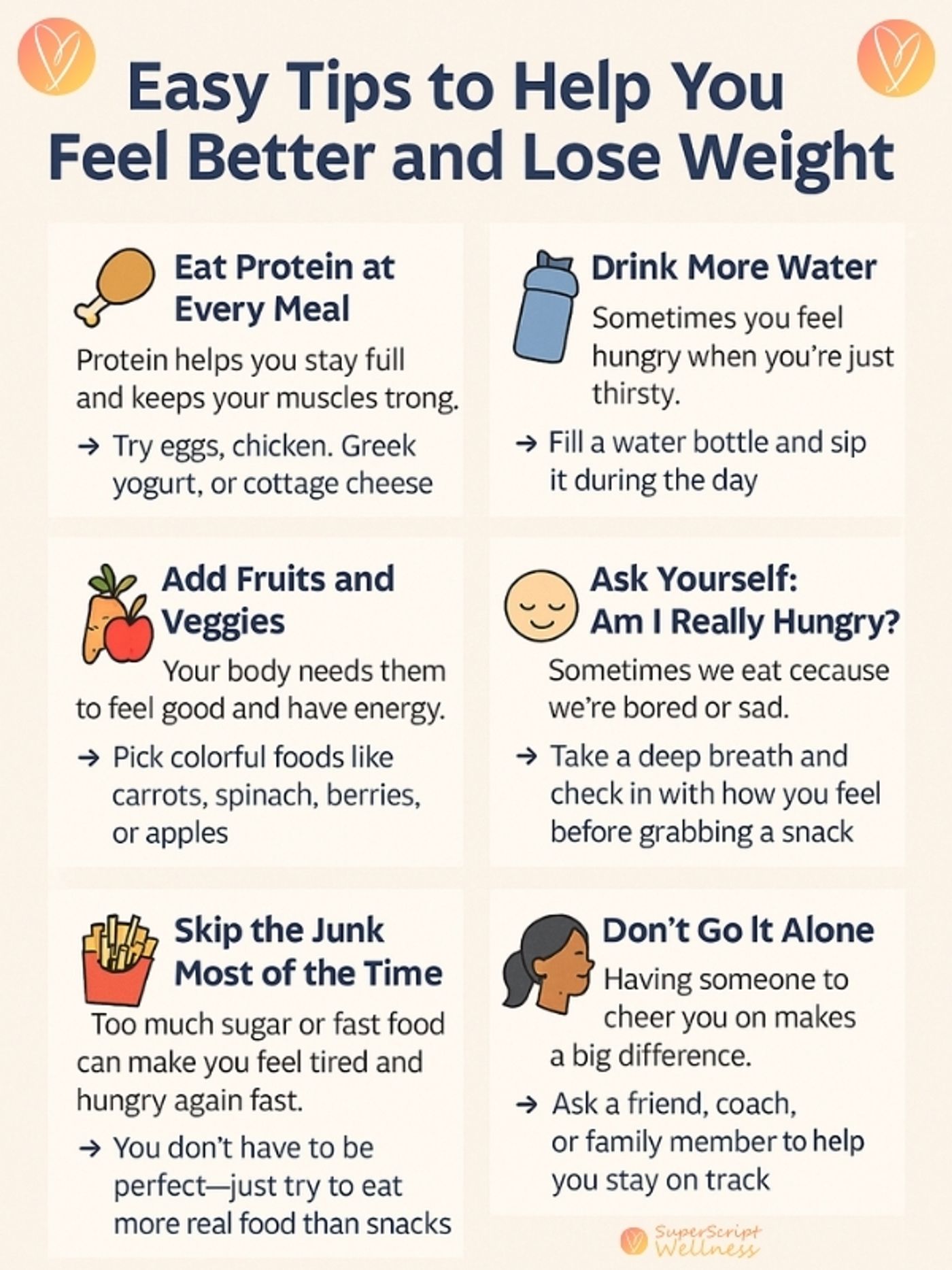client tip sheet for losing weight - healthy ways