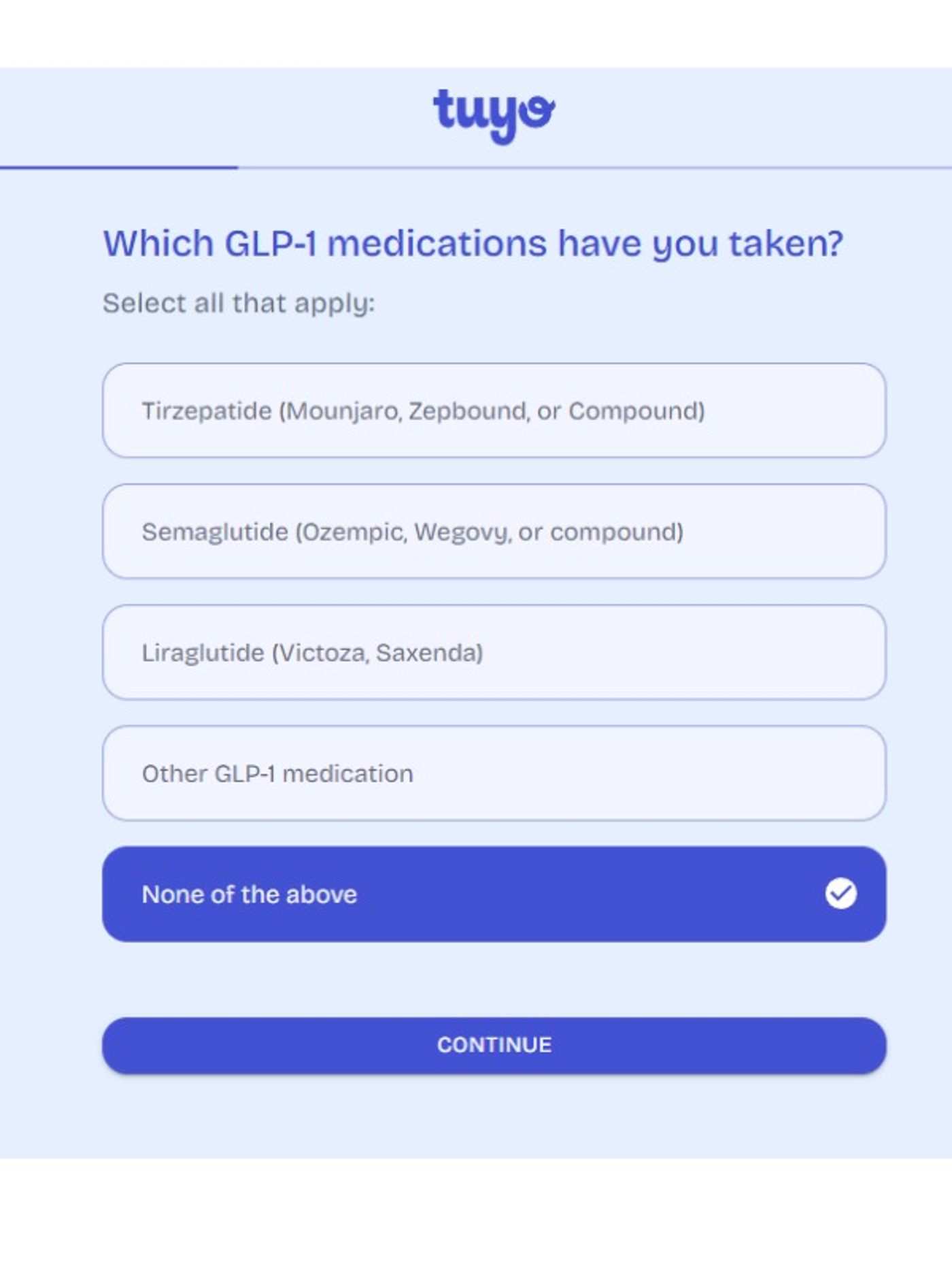 glp-1 medication question on tuyo health quiz