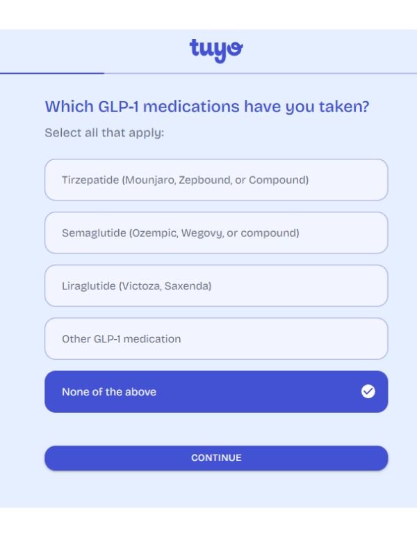 glp-1 medication question on tuyo health quiz