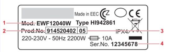washing machine: rating plate