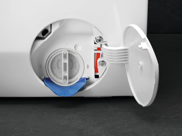 Position Notöffnung und Flusensieb bei der Frontlader Waschmaschine