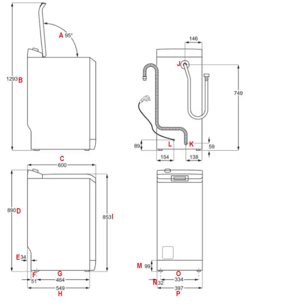 Schemat instalacji pralki ładowanej od góry