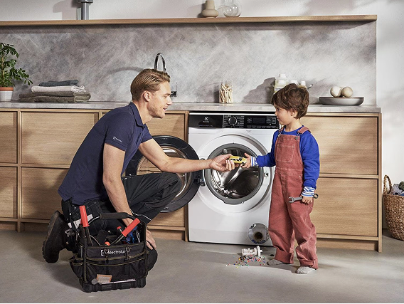 Technician and child