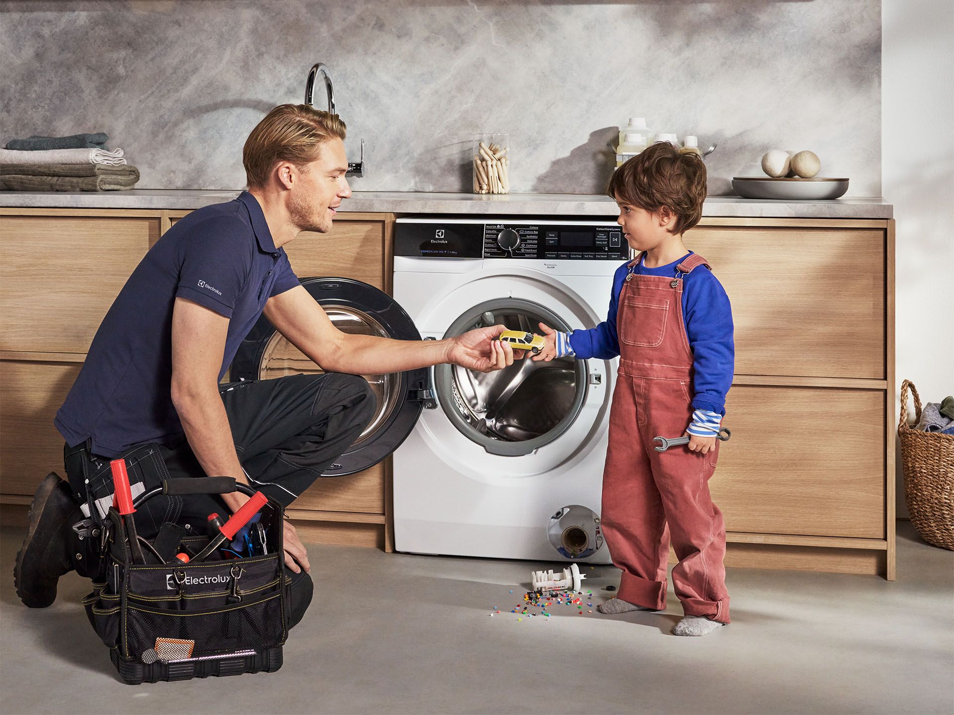 Technician and child