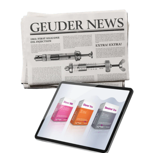 *P. Cibis* first injects *silicone oil* for retinal tamponade. Geuder offers specialised syringes and, since acquiring Fluoron GmbH in 1996, its own high-purity biocompatible silicone oils.