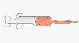 Die Spritze direkt an die große runde Öffnung der Kartusche anschließen. Das Transplantat ist nun bereit zur Injektion.