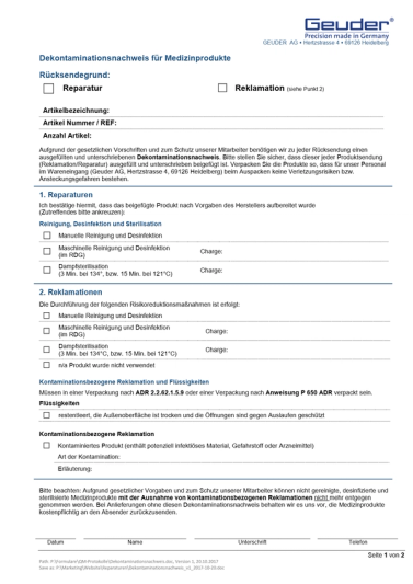 Dekontaminationsnachweis