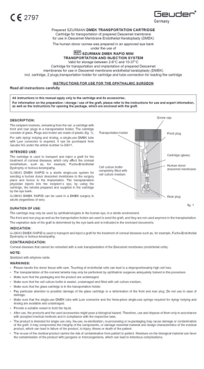 DMEK RAPID MINI TRANSPORTATION AND INJECTION SYSTEM TRANSPORTATION CARTRIDGE