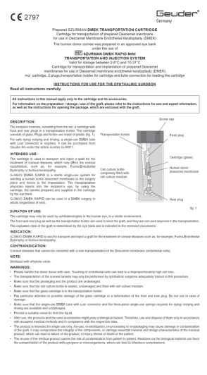 DMEK RAPID MINI TRANSPORTATION AND INJECTION SYSTEM TRANSPORTATION CARTRIDGE