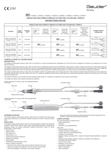 SINGLE-USE HIGH-SPEED VITREOUS CUTTER UNO COLORLINE, STERILE