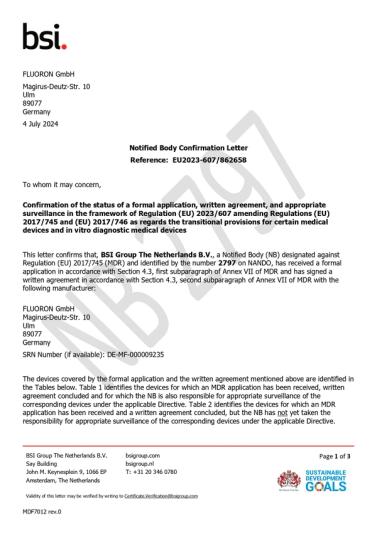 Notified Body Confirmation Letter Fluoron GmbH
