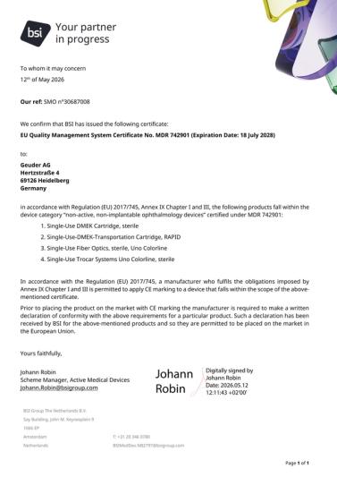 Regulatory Letter for MDR 742901