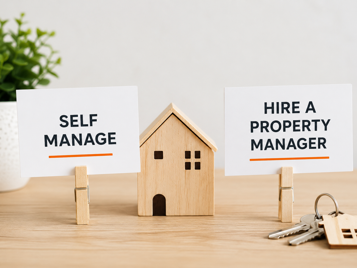 Image of two signs "self manage" and "hire a property manager"