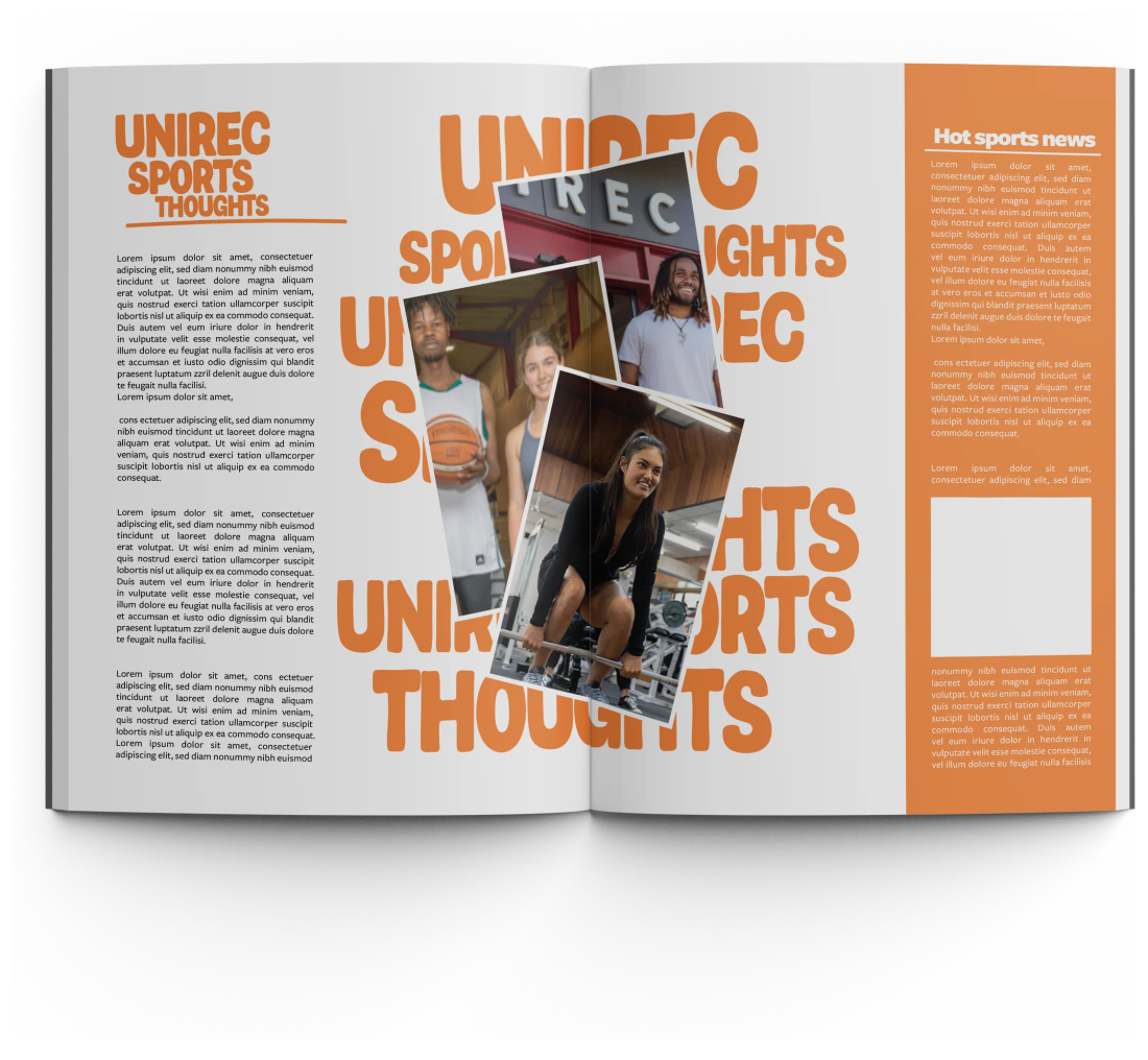 Unirec Sports Thoughts spread in the orange concept direction