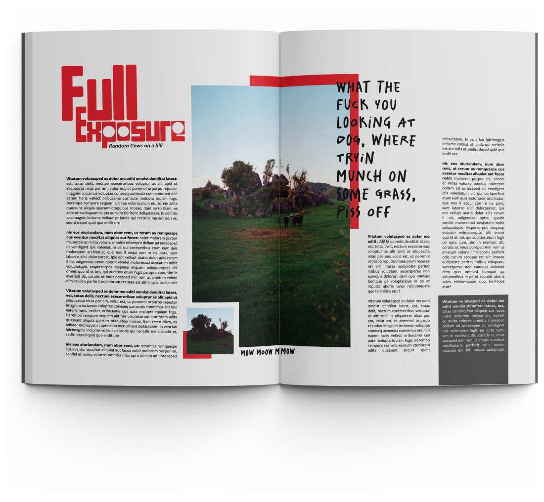 Full Exposure photo essay spread with a red masthead