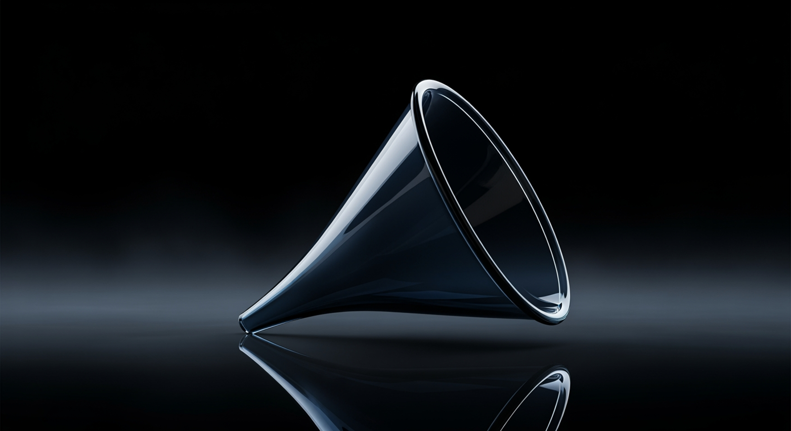 A glass funnel narrowing to a point — productive panel size as engineered constraint