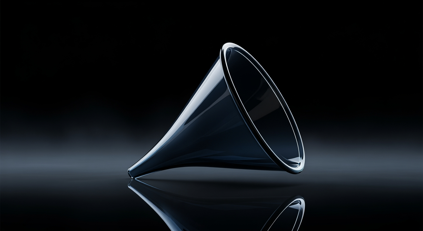 A glass funnel narrowing to a point — productive panel size as engineered constraint