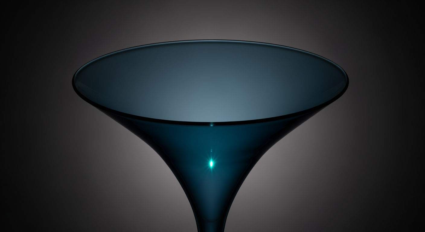 Funnel of translucent glass narrowing toward a point of teal light — capacity