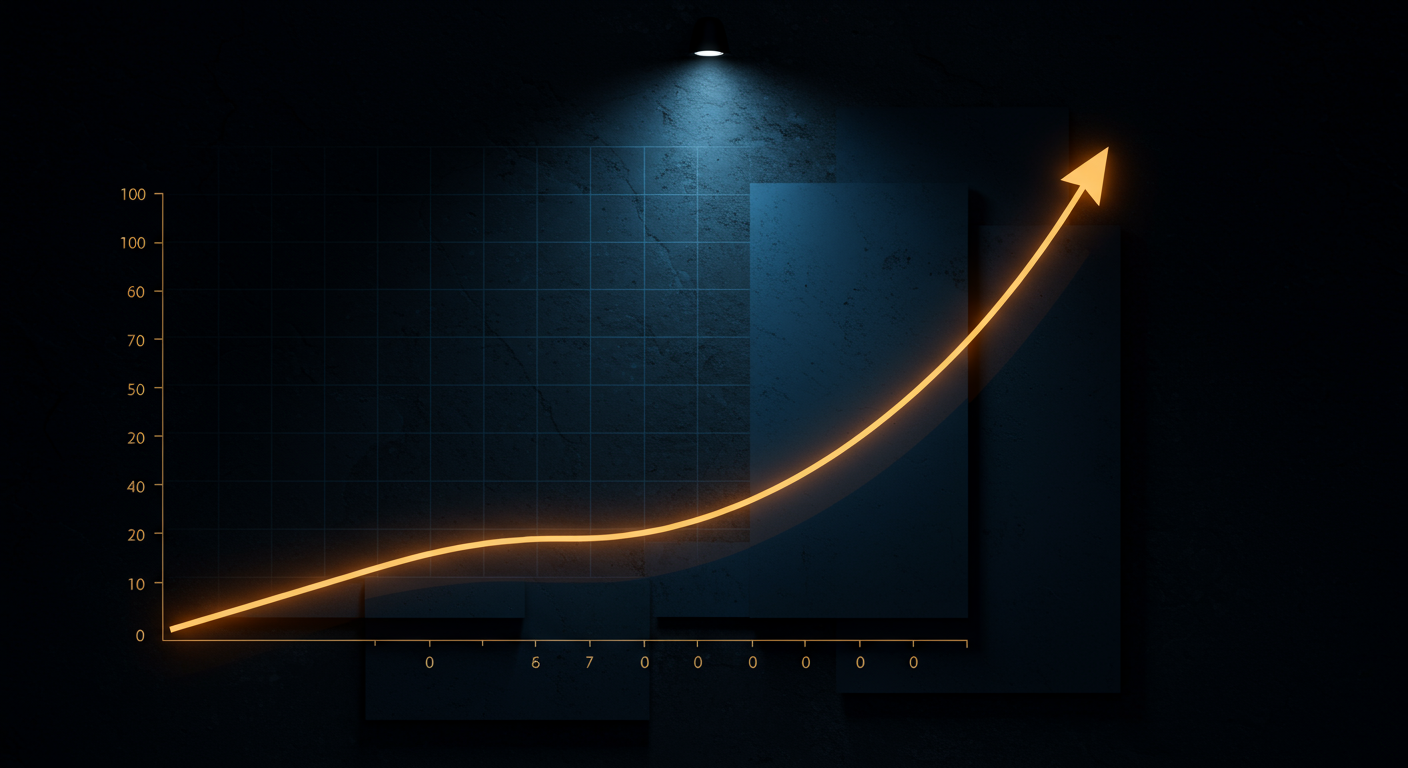 Abstract capacity-curve line chart in editorial style: smooth ascending curve in warm ambe