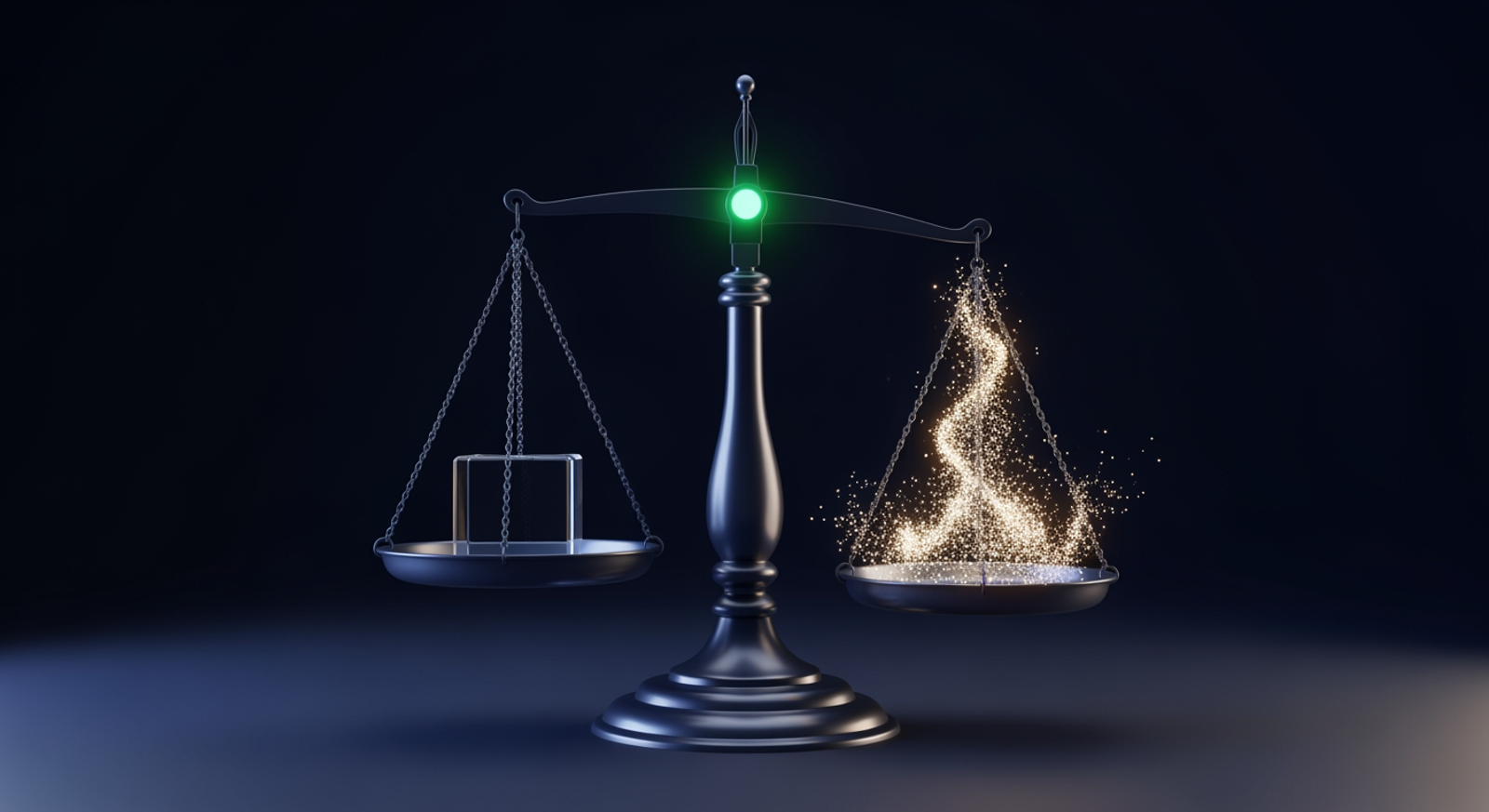 An abstract balance scale — wholesale principal risk transfer between a retail broker and Drovix