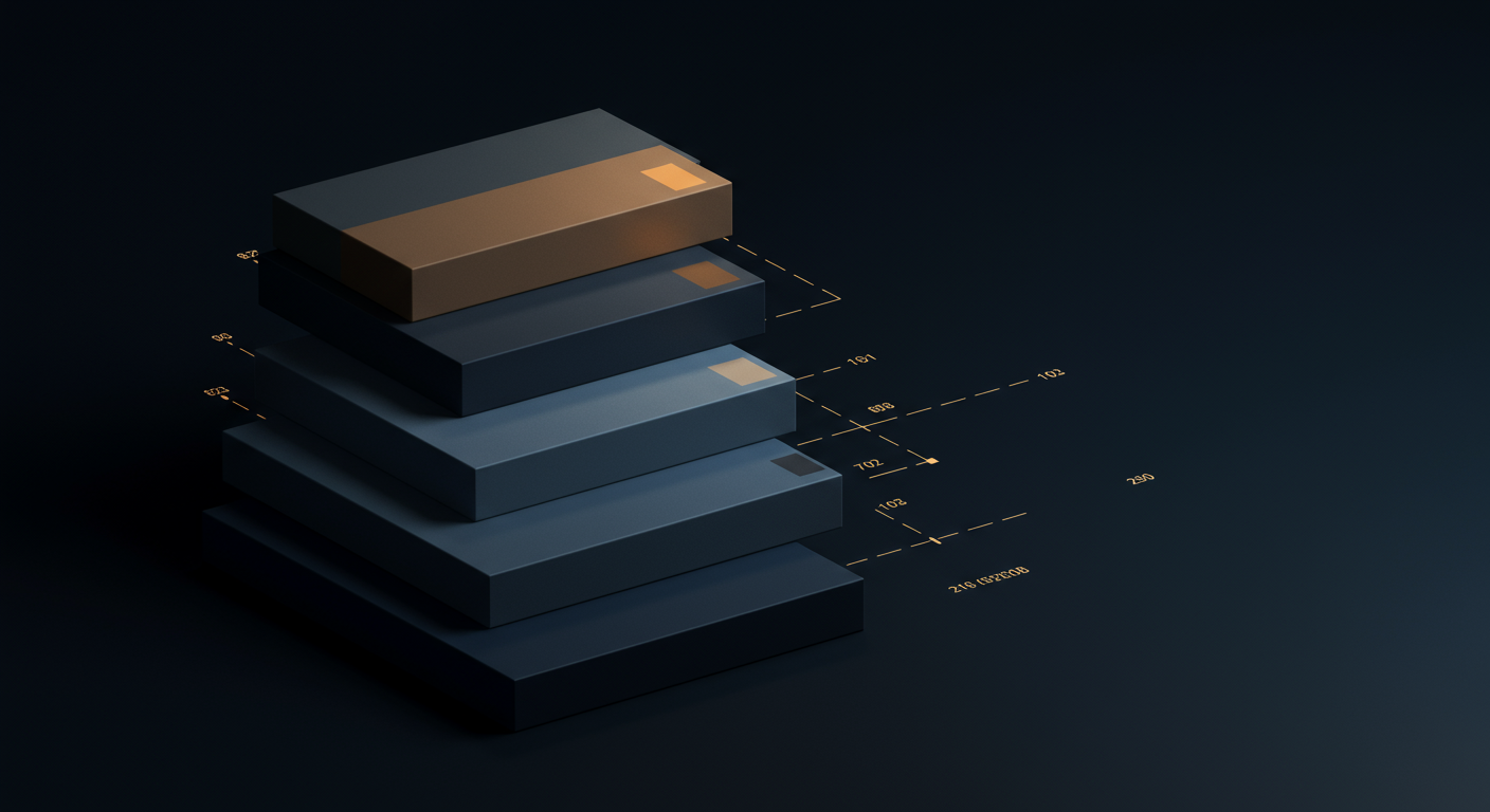 Abstract decomposition stack diagram of seven horizontal cost-component slabs in a vertica