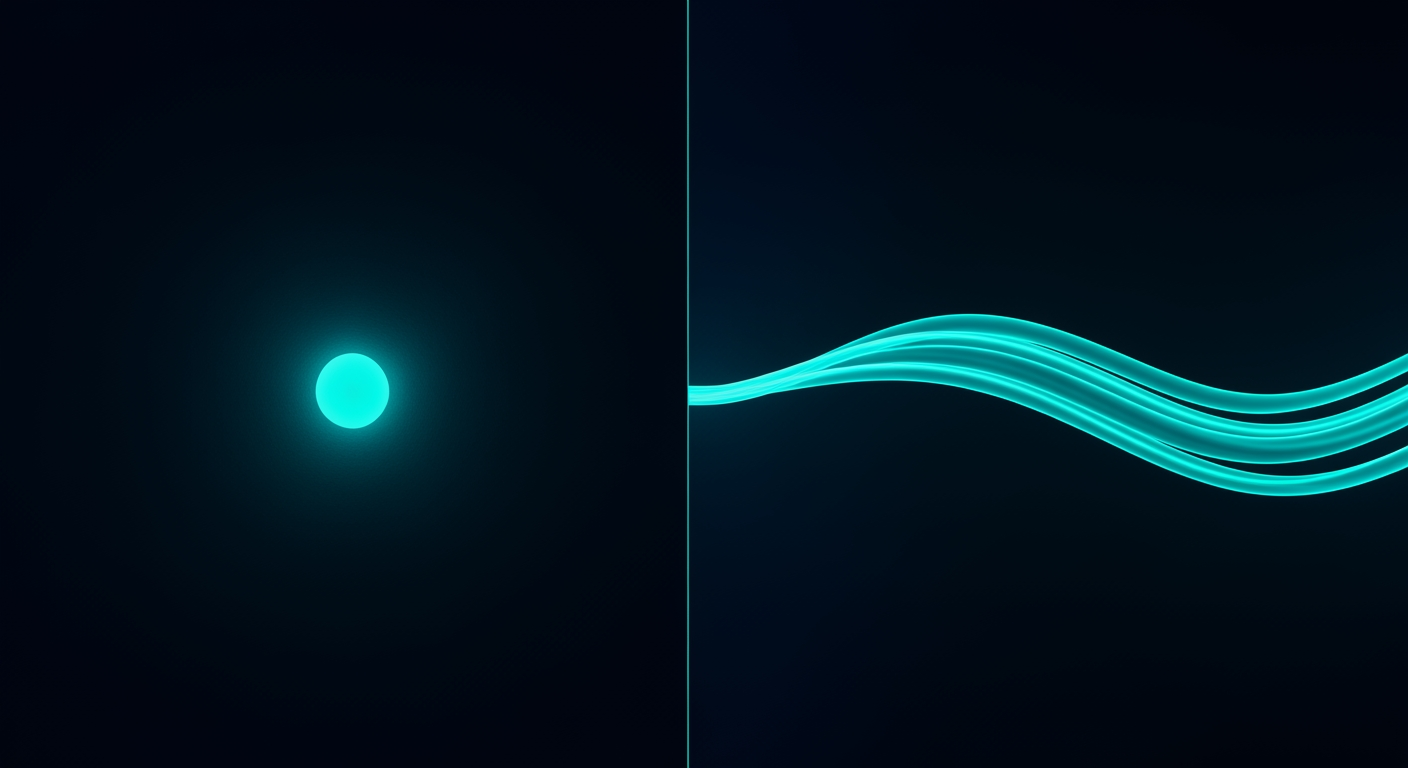 Split composition showing pulse versus continuous flow — RFQ vs streaming