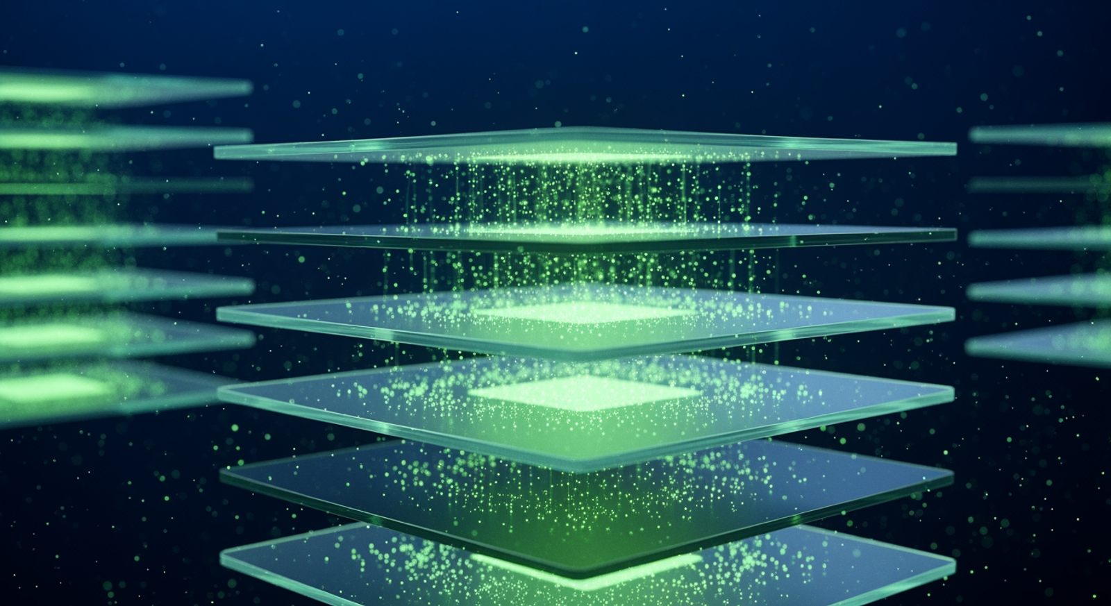 Layered glass stack — liquidity from multiple counterparties aggregated into a single tradeable price
