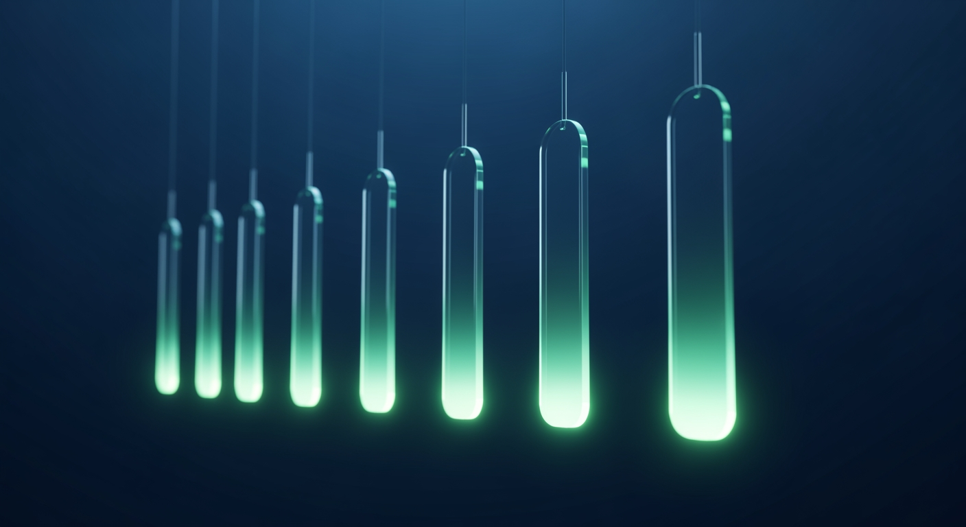 Seven parallel glass blades, each glowing a different shade of teal — venues being scored in parallel by the Drovix SOR