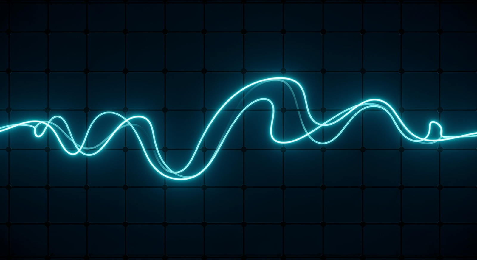 Teal light tracing a path between grid nodes — FIX routing