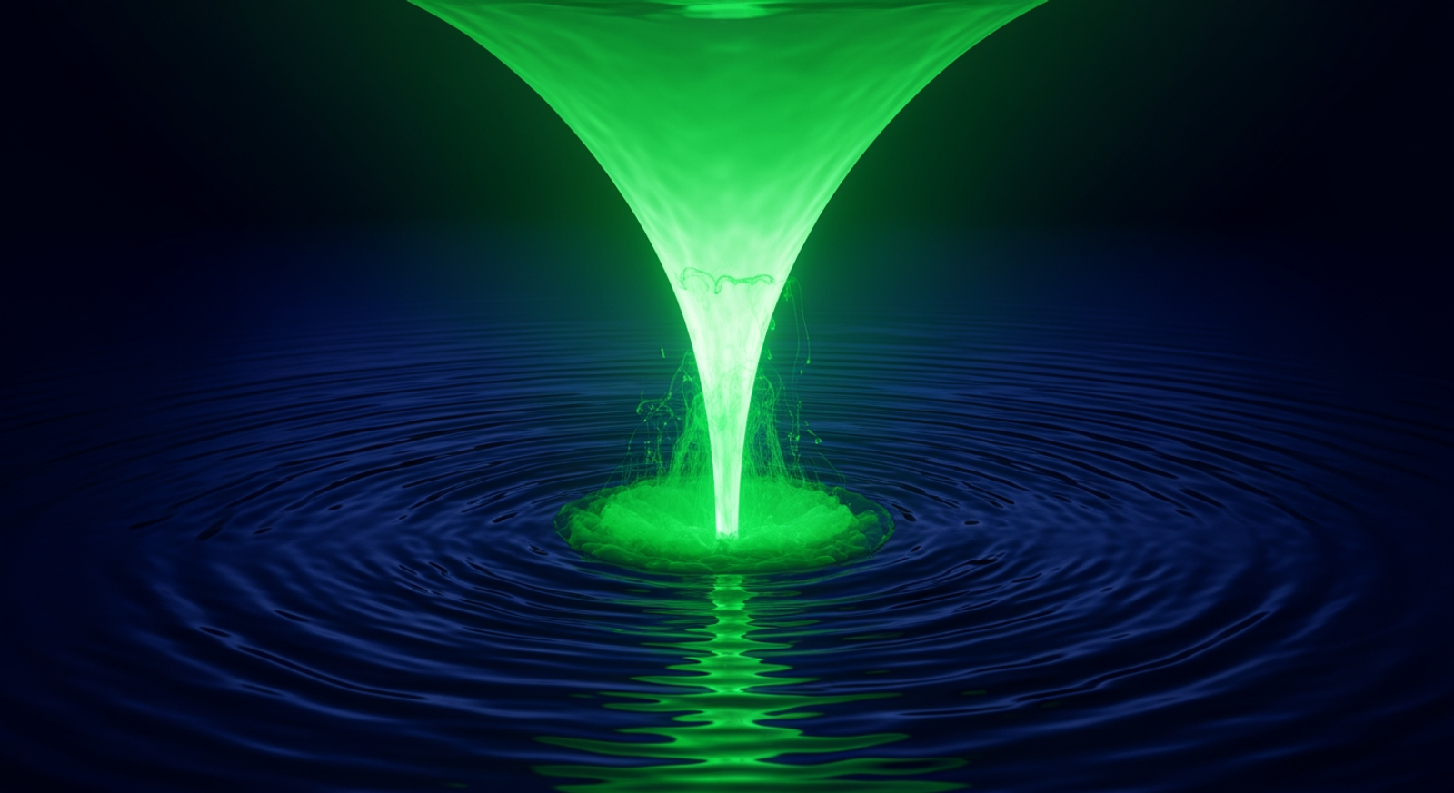 A green funnel cascading downward — concentrated risk flowing from a wide retail aperture into a narrow institutional channel