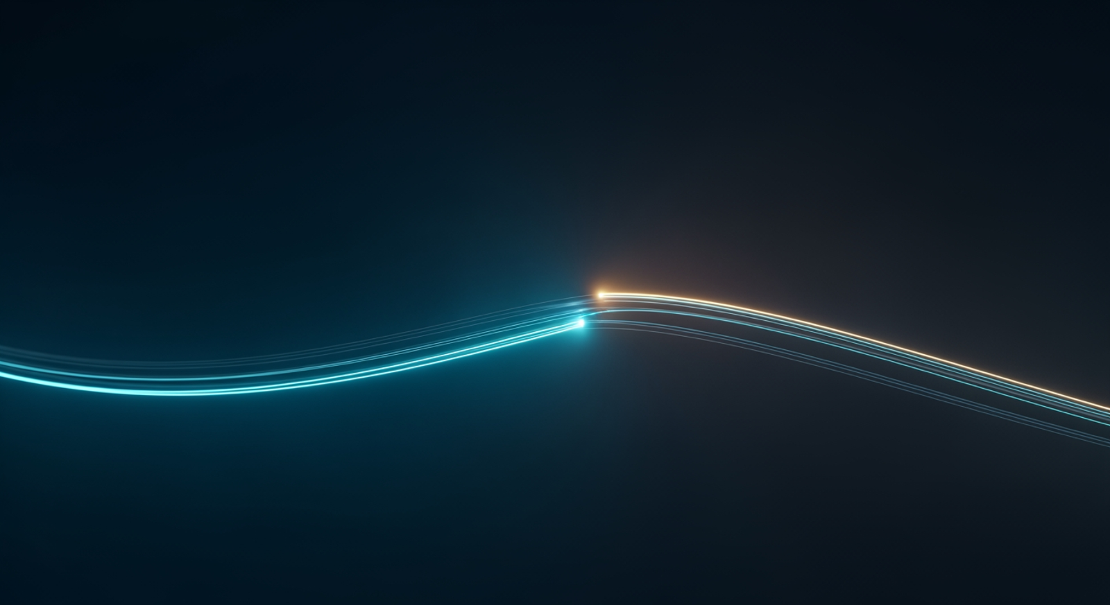 Two teal fiber strands converging — active-active redundancy