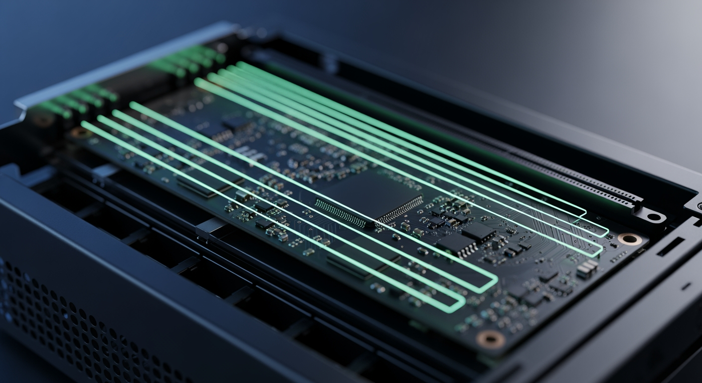 A hot path traced across a server motherboard — Drovix latency-critical engineering
