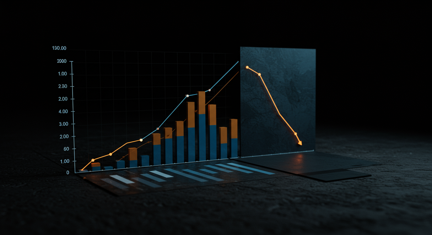 Abstract waterfall chart of price-improvement and slippage bars (cool blue down-bars, warm