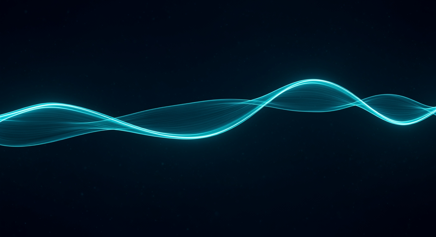 A ribbon of teal light flowing through a navy field — signed flow