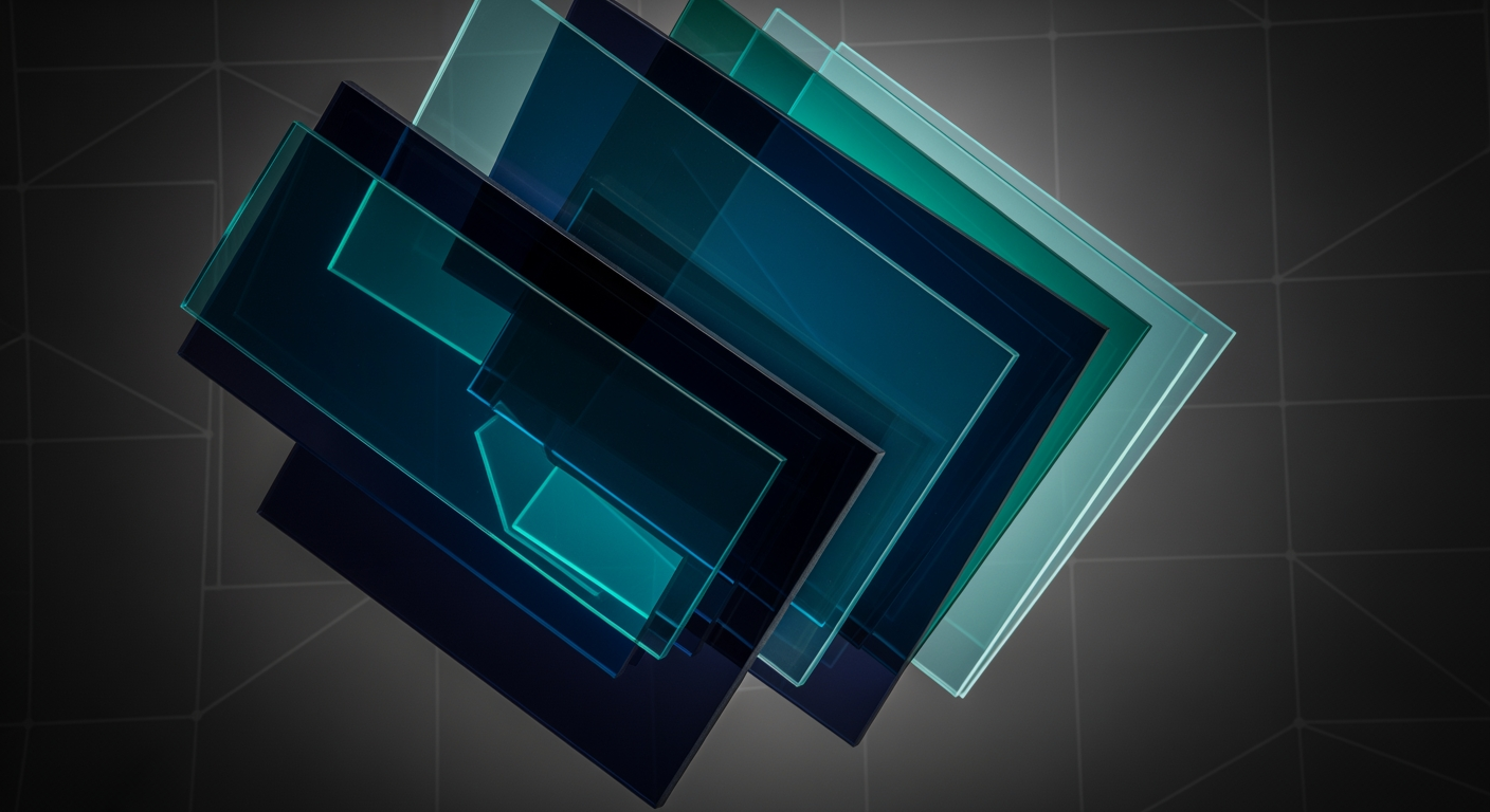 Layered translucent glass panels representing decomposed execution cost components