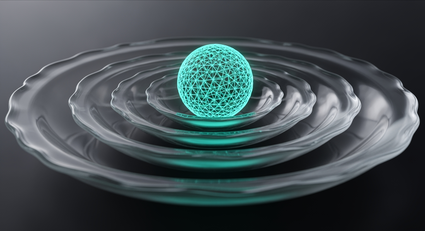 Concentric translucent risk gates — Drovix pre-trade risk architecture