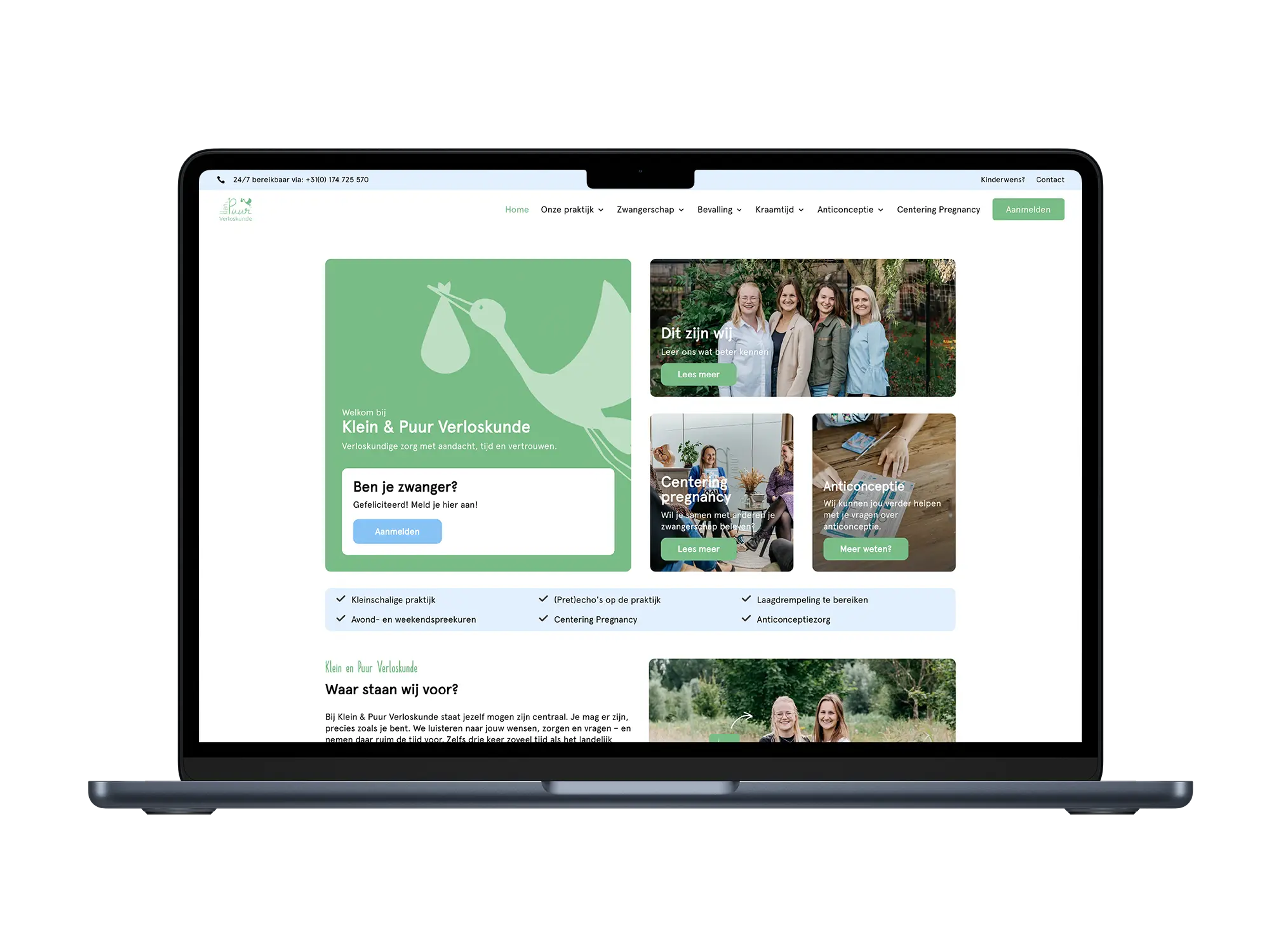 Klein & puur Verloskunde – mockup
