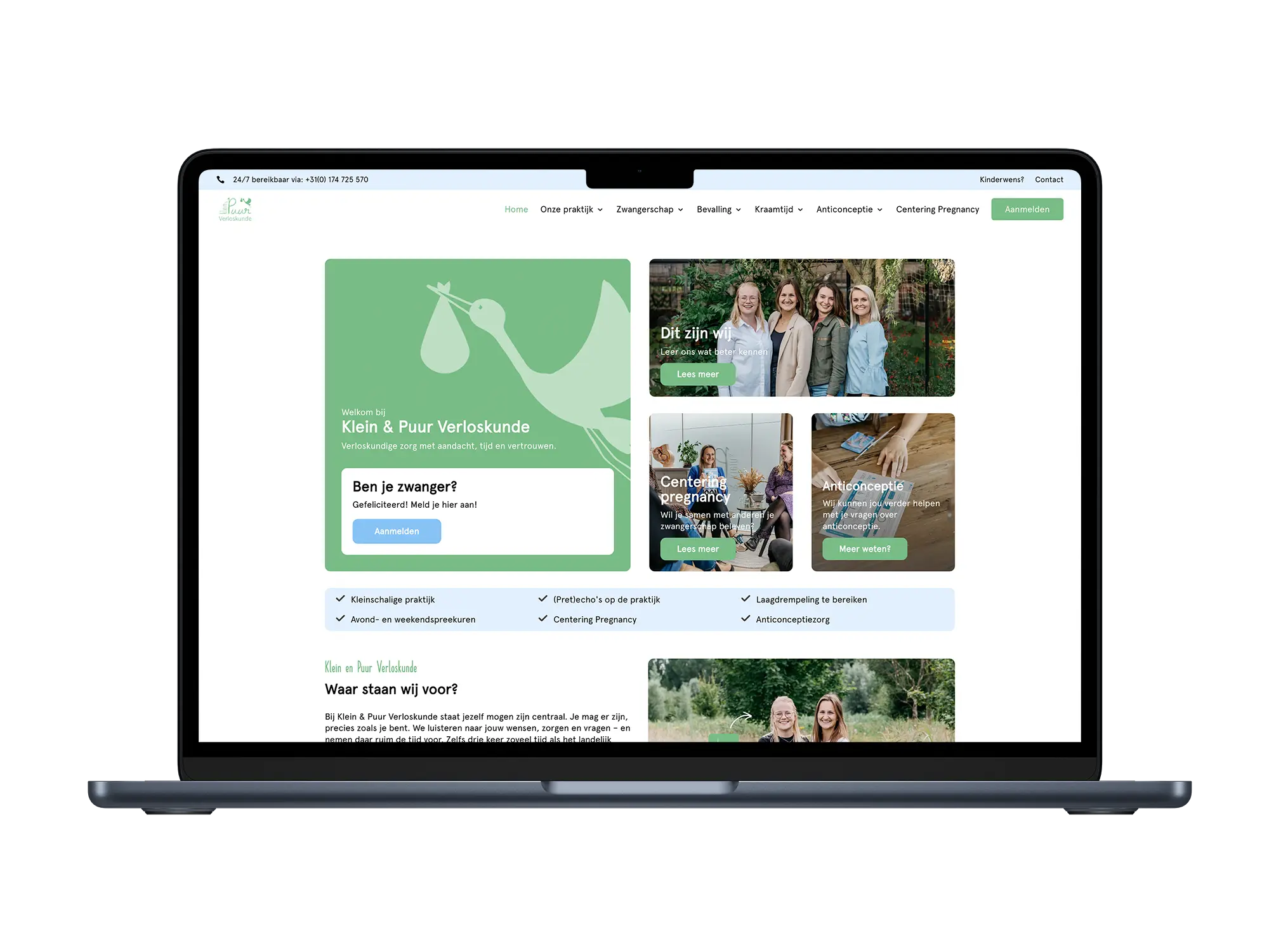 Klein & puur Verloskunde – mockup