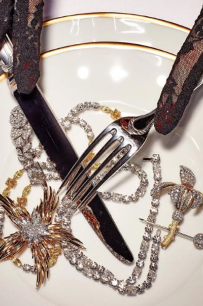 Fork and Knife on plate cutting jewelry 