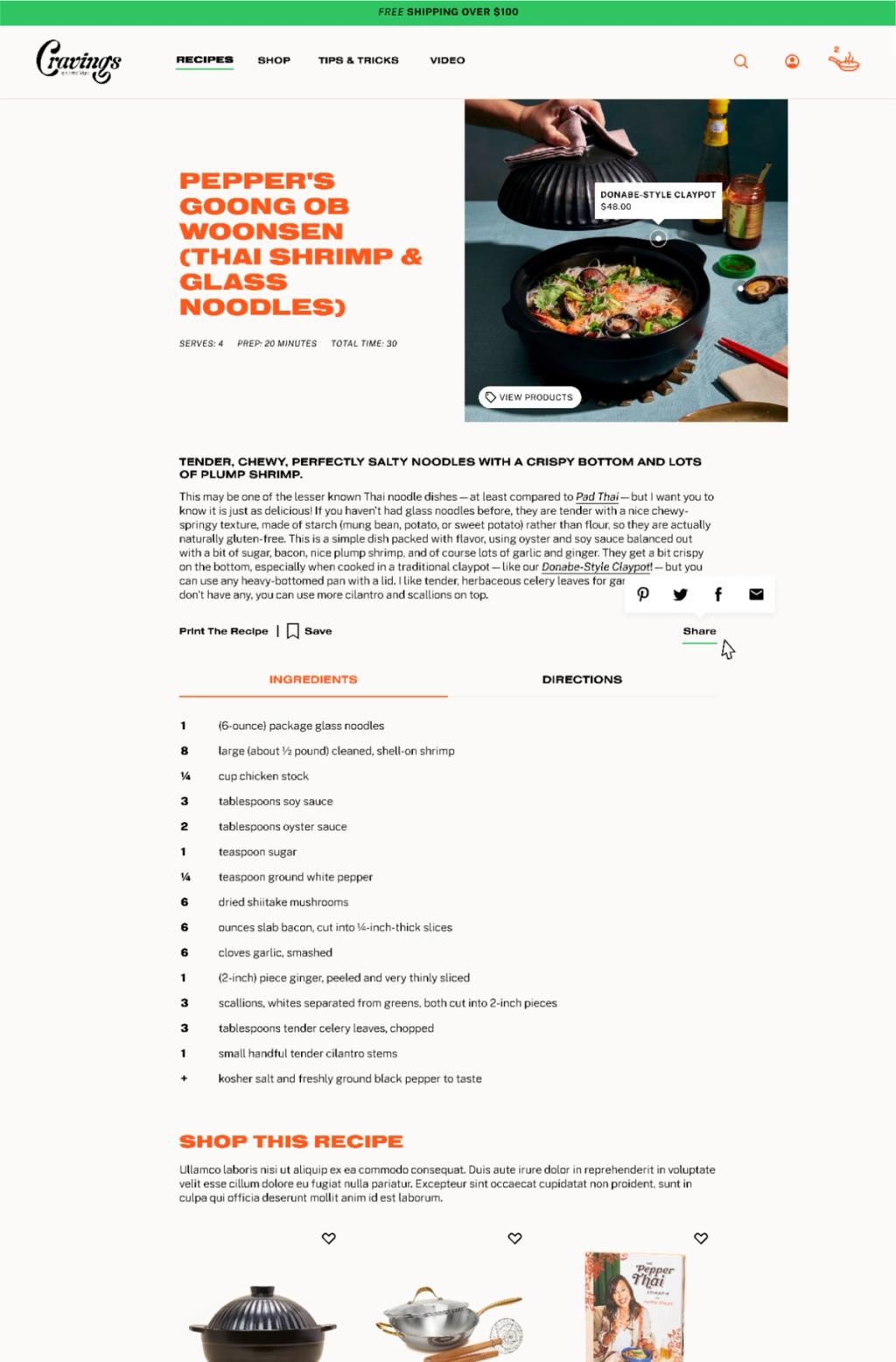 Screenshot of a Cravings recipe