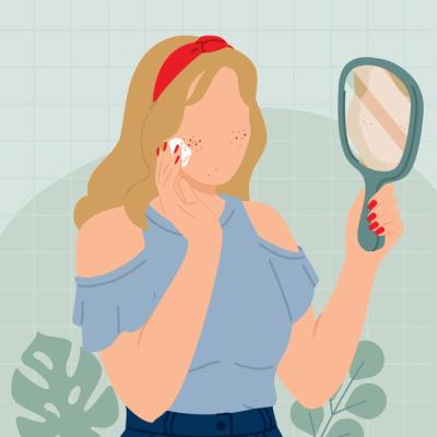 Illustration of Woman Experiencing a Tretinoin Purge.