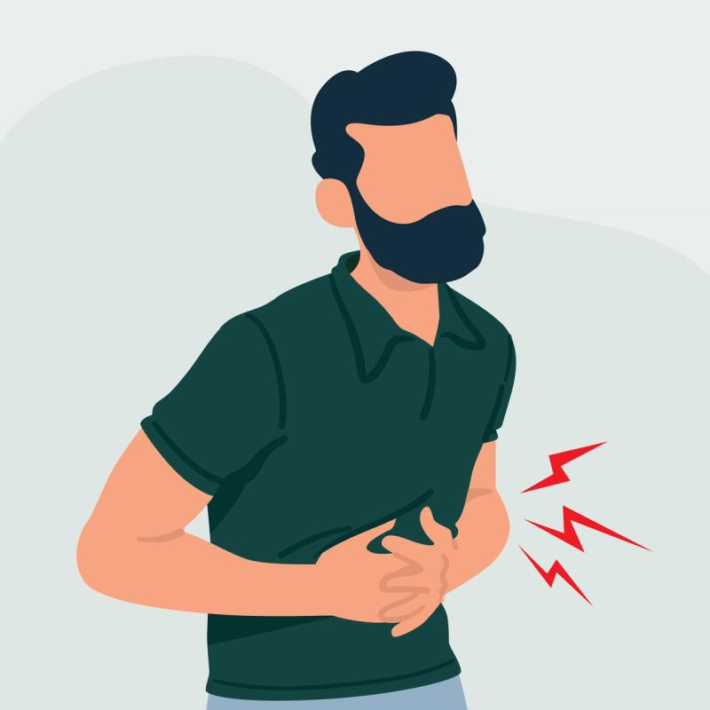 Illustration of a person affected by GERD and acid reflux.