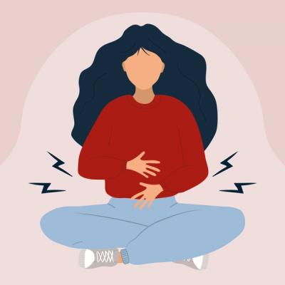 Illustration of Woman Holding Abdomen with UTI or Yeast Infection Symptoms