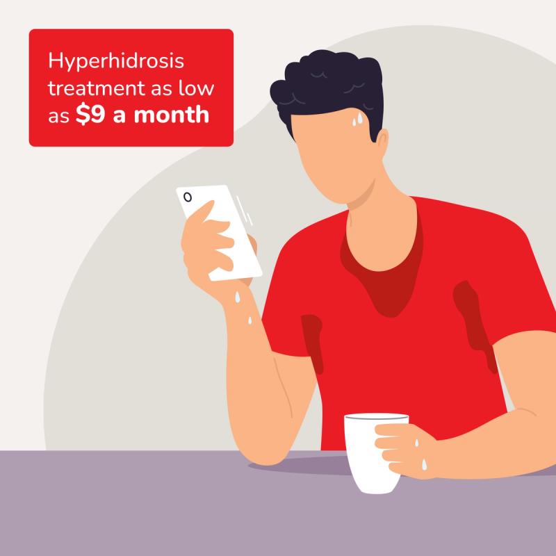 Illustration of RedBox Rx Online Consultation. Hyperhidrosis Treatment for $9/Month.