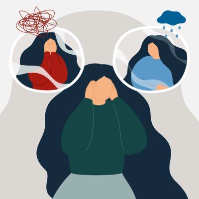 Illustration of Woman Experiencing Anxious and Depressive Symptoms