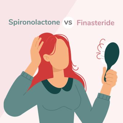Illustration of Woman Thinking About the Differences Between Spironolactone and Finasteride
