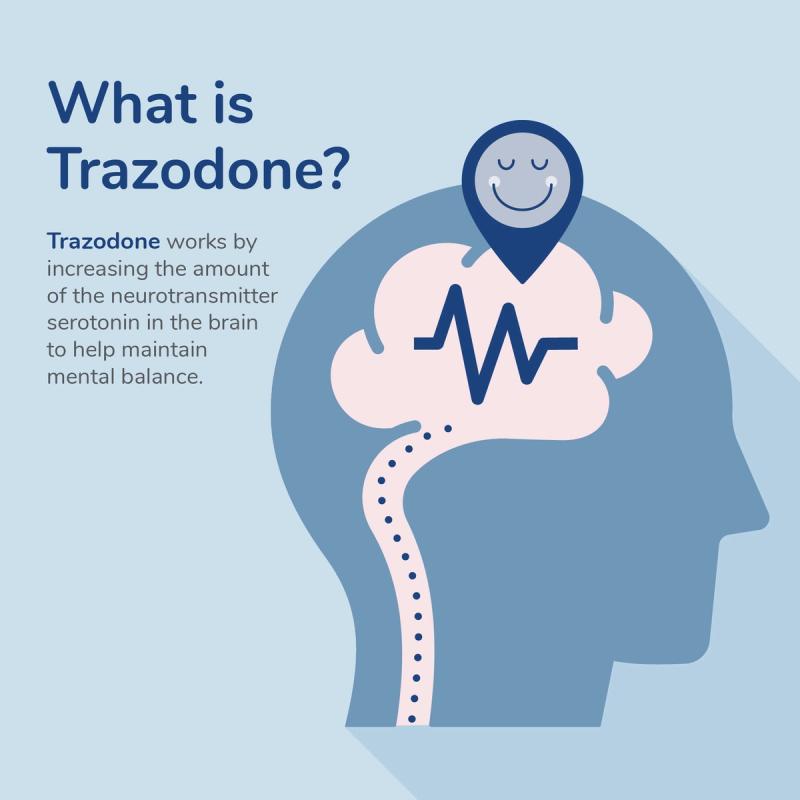 Illustration of Trazodone Working by Increasing the Amount of Neurotransmitter Serotonin in the Brain to Help Maintain Mental Balance