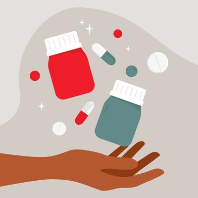 Illustration of a Hand Holding Pill Bottles
